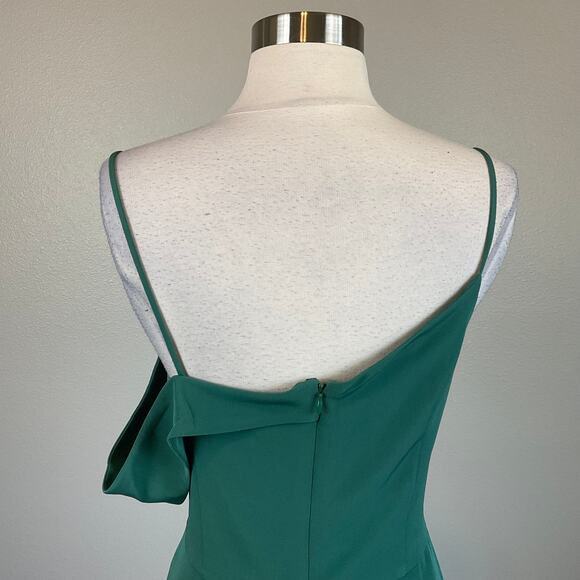 One Shoulder Evening Gown Green Size 14 Sleeveless Side Slit by Laundry - Picture 8 of 12
